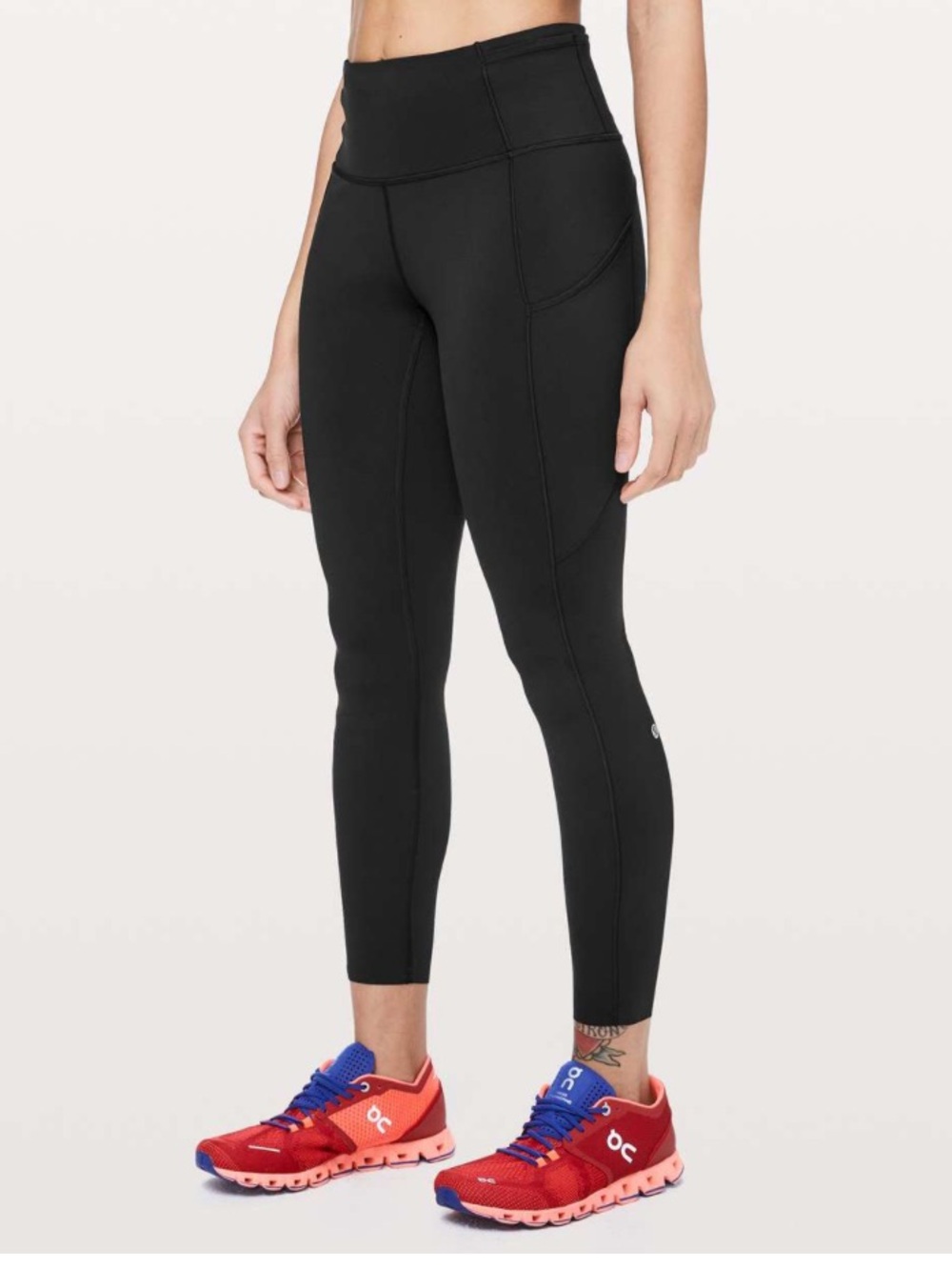 Lululemon Fast Free HR Crop‎ 25" Nulux Side Pockets Womens Size 8 Black